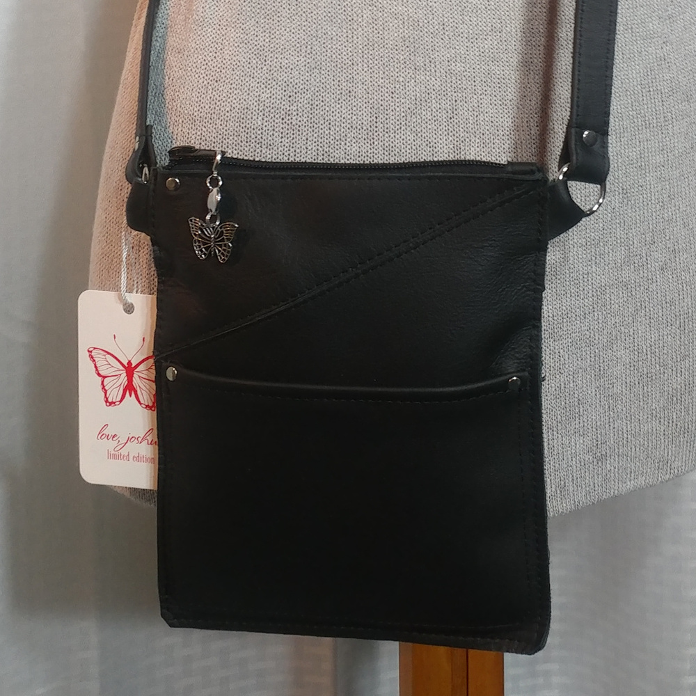 NWT Black Leather Cross body Pouch